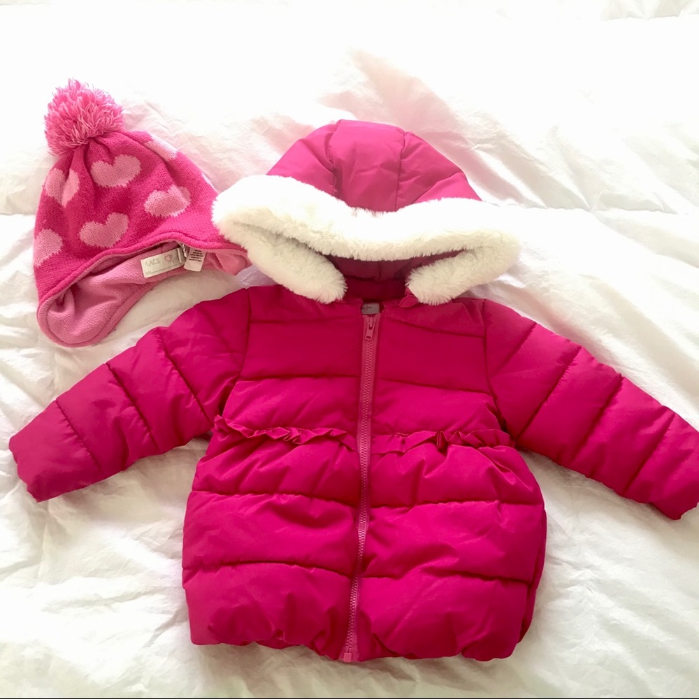 18-24mo Pink Girl’s Winter Coat / Jacket & Hat